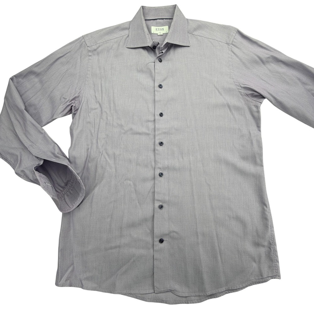 Eton Shirt Mens XL Purple Long Sleeve Button Up Geometric Cotton Slim Fit